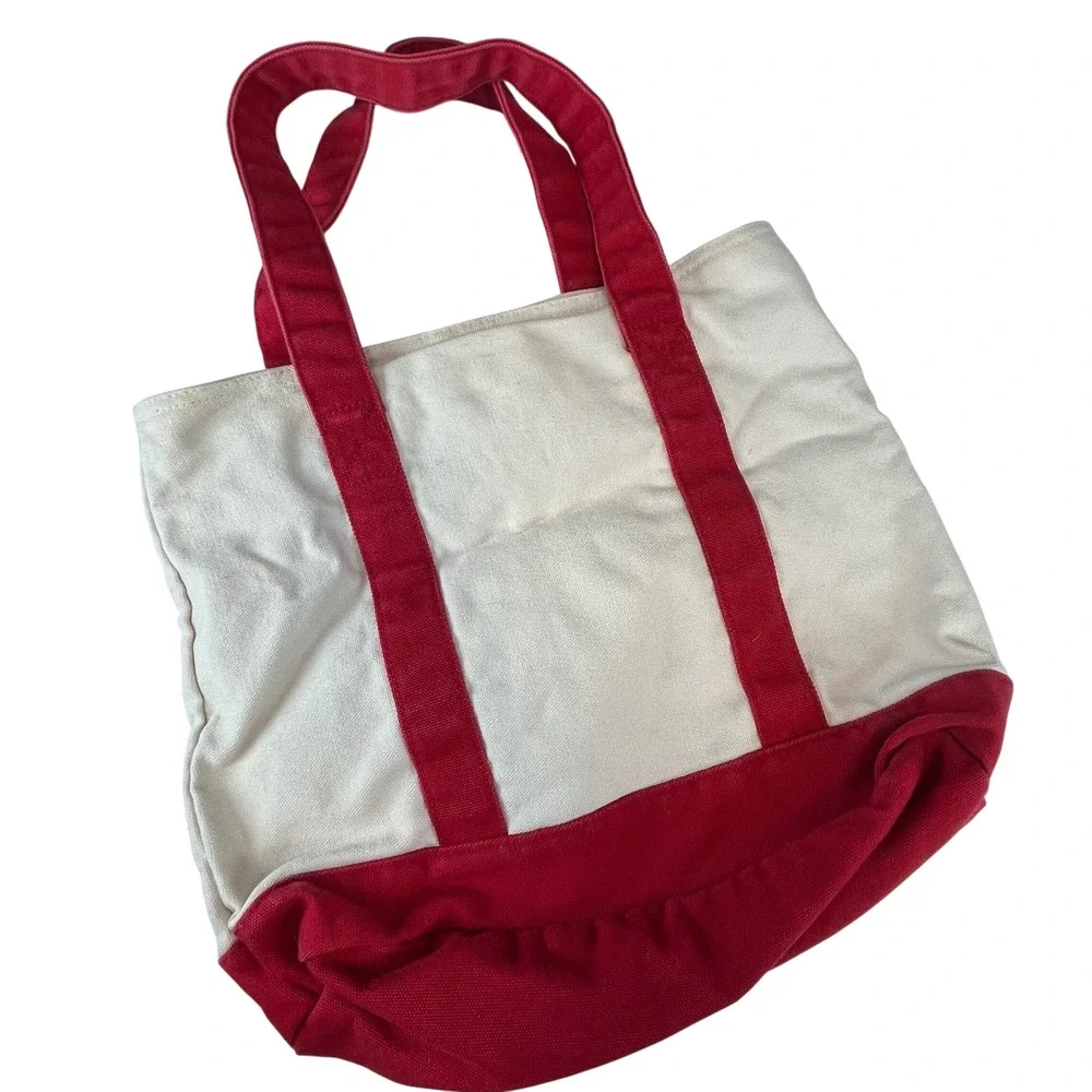 Gap Canvas Tote Bag Cream Red Colorblock Embroidered Logo‎ Large Handbag